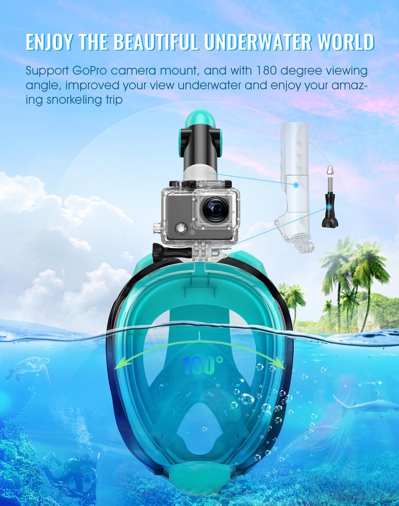 Greatever G2 Full Face Snorkel Mask with Latest Dry Top System,Foldable 180 Degree Panoramic View Snorkeling Mask with Camera Mount,Safe Breathing,Anti-Leak&Anti-Fog - Image 5